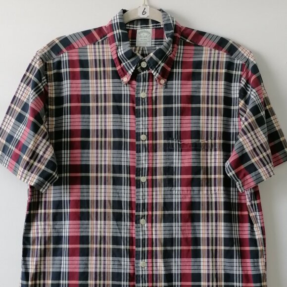 Brooks Brother Men Multicolor Short Sleeve Plaid Button Down Collar Shirt Size L - Picture 2 of 7